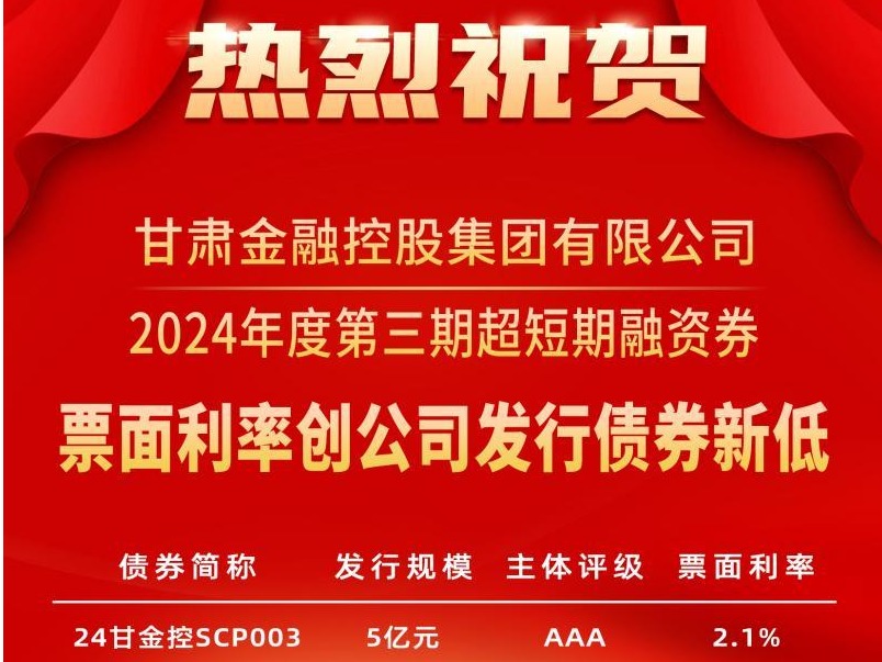 甘肅金控集團(tuán)成功發(fā)行2024年度第三期超短期融資券